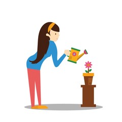 Girl watering plant