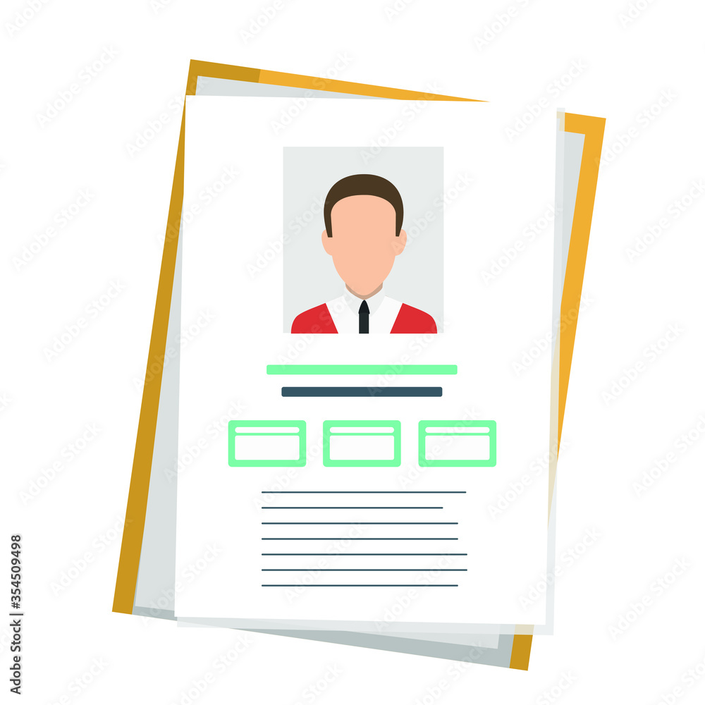 Poster identity document with person photo and info. vector icon in flat