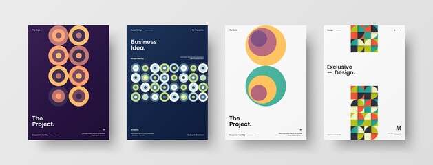 Obraz premium Company identity brochure template collection. Business presentation vector A4 vertical orientation front page mock up set. Corporate report cover abstract geometric illustration design layout bundle.