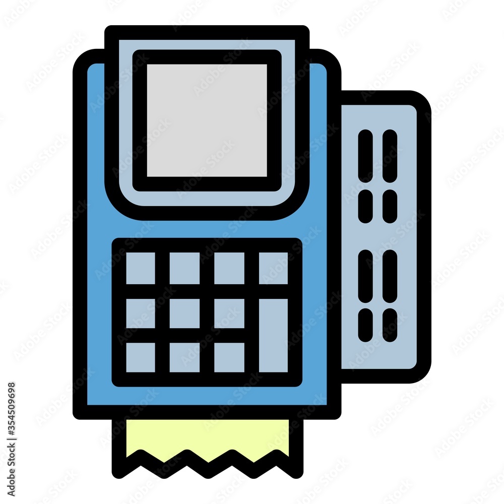 Poster pos terminal device icon. outline pos terminal device vector icon for web design isolated on white b