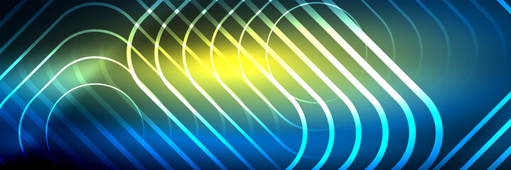 Shiny neon glowing techno lines, hi-tech futuristic abstract background template with square shapes