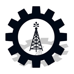 Industry icon. Silhouette of oil fountain in gear