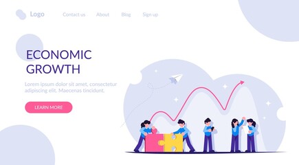 Economic recovery after the end of the financial crisis. Great teamwork. Modern flat vector illustration.