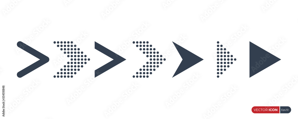 Poster set of arrow icons. geometric shapes with dots halftone isolated on white background. flat vector ic
