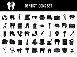 B&W Dentist Icon Set in Flat Style.