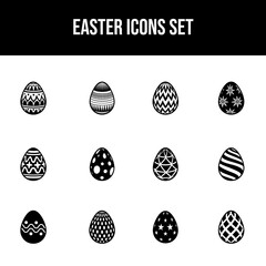 Different Style Painted Eggs for Easter Icon Set in B&W Color.