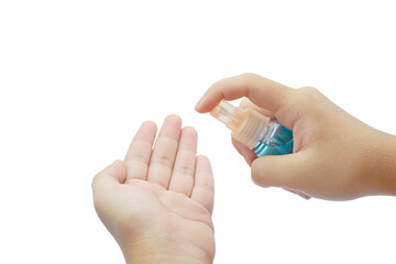 Hands cleaning with portable alcohol gel to prevent infection COVID-19.