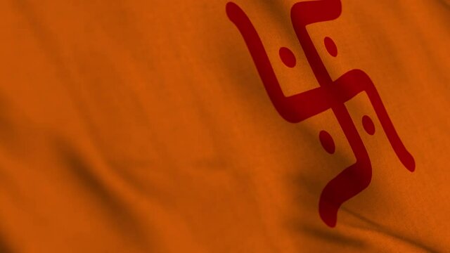 Swastika hindu symbol flag on realistic fabric fluttering in wind seamless smooth animation slow motion
