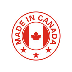 Made in Canada. Round Canada flag vector icon