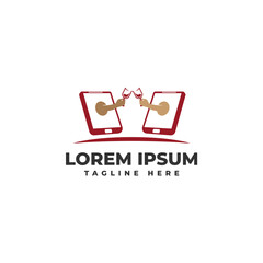 Online Party with Wine and Handphone Logo Vector Icon Illustration