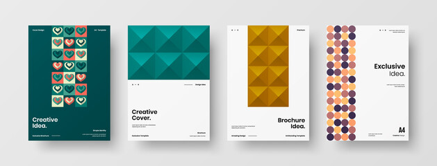 Company identity brochure template collection. Business presentation vector A4 vertical orientation front page mock up set. Corporate report cover abstract geometric illustration design layout bundle.