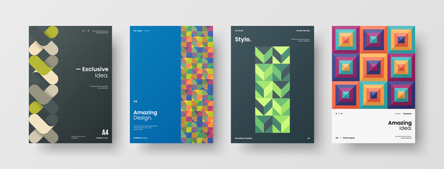 Company identity brochure template collection. Business presentation vector A4 vertical orientation front page mock up set. Corporate report cover abstract geometric illustration design layout bundle.