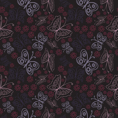 seamless pattern with flowers and butterflies