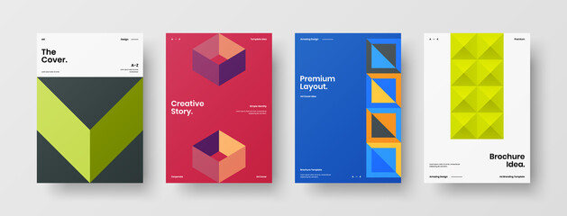 Company identity brochure template collection. Business presentation vector A4 vertical orientation front page mock up set. Corporate report cover abstract geometric illustration design layout bundle.