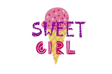 vector illustration of Sweet girl lettering with an ice cream