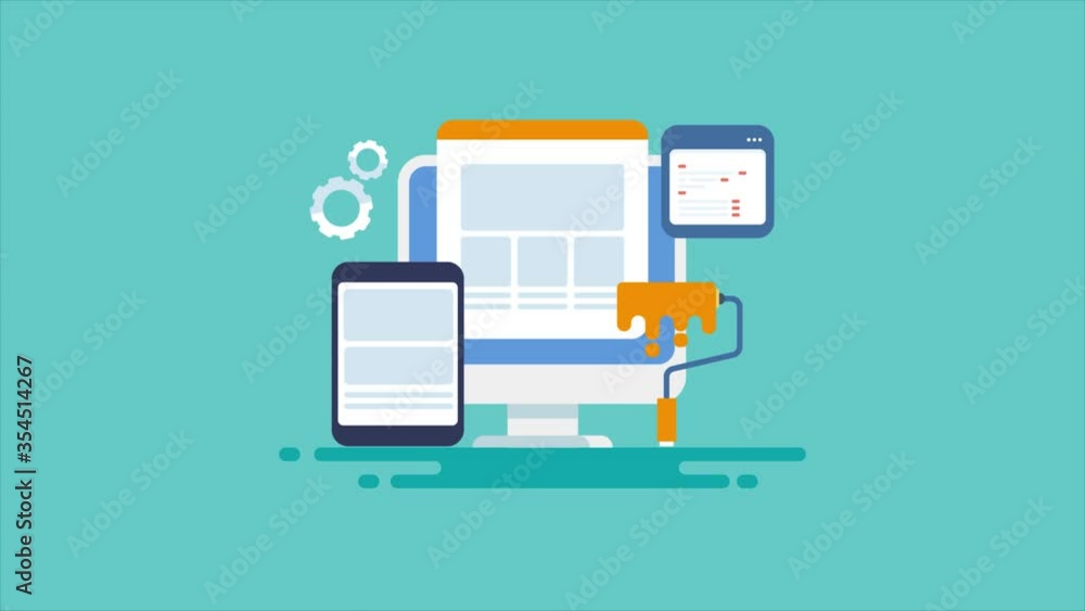 Poster web design and website development concept. 2d animation, 4k video clip.