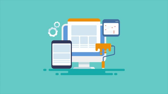 Web design and website development concept. 2d animation, 4k video clip.