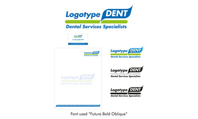 dentist logo, logotype dent, dental services specialists, business card, letterhead, corporate image, in color, in grayscale and black and white, english