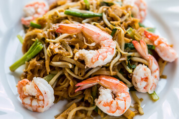Stir fried rice noodles with shrimp or Pad Thai , Thai famous food