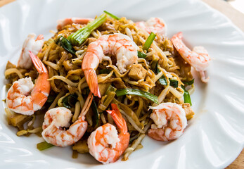 Stir fried rice noodles with shrimp or Pad Thai , Thai famous food