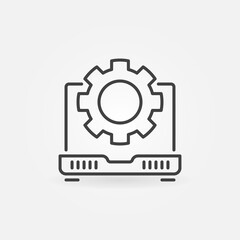 Laptop with Cog Wheel outline icon - vector Computer Repair concept symbol in thin line style