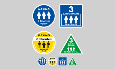 Three clients maximum inside the store, mandatory exterior signage to control the entry of people to businesses, stores, restaurants and closed places, ideal to avoid fines, violations and penalties