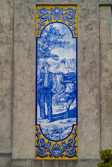 Azulejos panel on a wall of a market, Algarve 