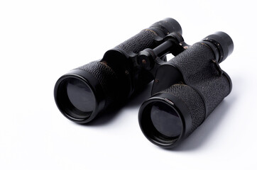 Black binoculars on white background