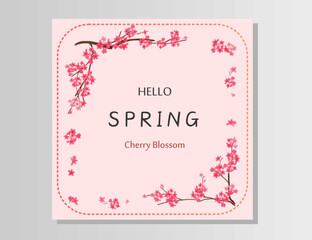 Hello spring with cherry blossom flower is the season for label tag spring sale , greeting card, invitation template, banner, poscard and wallpaper.