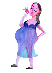 Pregnant woman with big belly illustration
