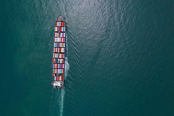 Aerial top view container cargo ship in import export business commercial trade logistic,...