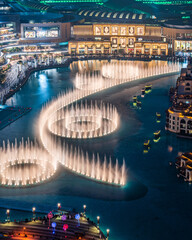 Dubai fountain at night top view