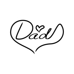 Decorative vector lettering, hand signature: dad, in the heart. Symbol for father's day.