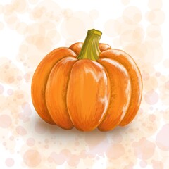 Illustration of a ripe orange pumpkin in a watercolor style with paint splashes.