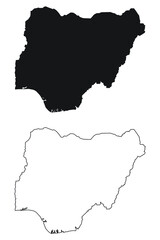 Nigeria Country Map. Black silhouette and outline isolated on white background. EPS Vector