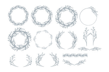 leaves doodle vector wreaths, botanical design elements