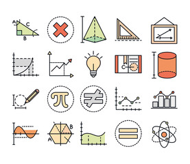 math education school science icons collection line and fill style