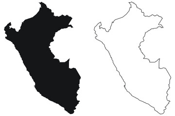 Obraz premium Peru Country Map. Black silhouette and outline isolated on white background. EPS Vector