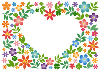 花と葉っぱ　ハート形フレーム