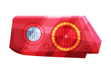 Bright Auto Car Headlights, Rare Glowing Headlamps, Brake Lights Flat Style Vector Illustration on White Background