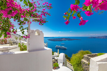 White architecture on Santorini island, Greece. Beautiful summer landscape, sea view. Summer travel destination, romantic freedom vacation background. Amazing colors, tranquil, inspirational landscape © icemanphotos