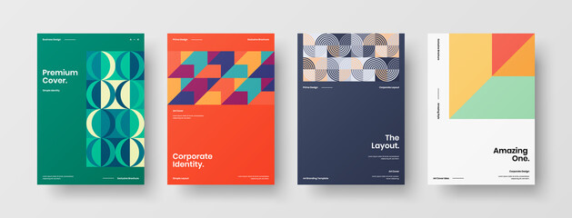 Company identity brochure template collection. Business presentation vector A4 vertical orientation front page mock up set. Corporate report cover abstract geometric illustration design layout bundle.