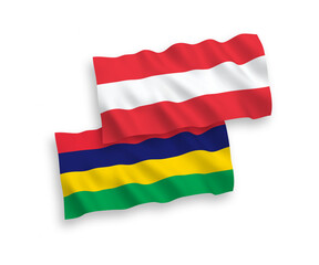 Flags of Austria and Mauritius on a white background
