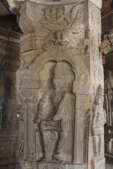 Fototapeta na wymiar Pillars sculpture lepakshi Andhra temple architecture column stone 