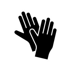 Silhouette Pair of latex gloves for packaging design. Outline icon of two hands. Black simple illustration of disposable medical protection against virus. Flat isolated vector image, white background