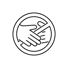 Fototapeta premium No touch emblem. Contactless delivery icon. Linear symbol of handshake ban. Contour isolated vector illustration on white background
