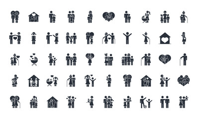 family day, father mother kids grandparents characters, set icon in silhouette style