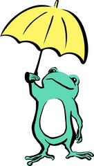 A frog with an umbrella. Hand drawn, vector