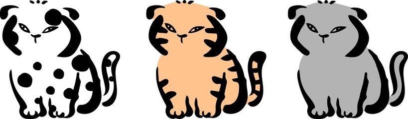 Cat. A set of fat cats. Polka dots, stripes, solid colors. Line drawing. vector.