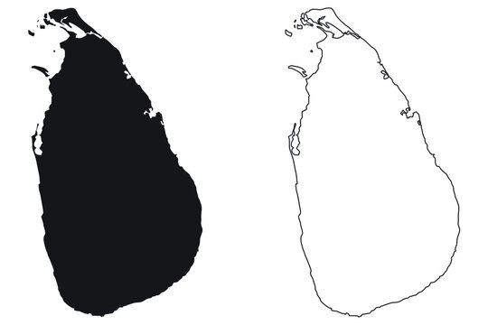 Sri Lanka Country Map. Black silhouette and outline isolated on white background. EPS Vector